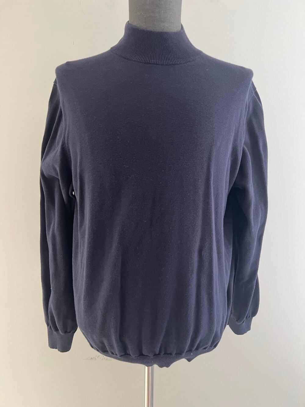 Vintage Lands' End Mock Neck Sweater 100% Cotton Navy Blue Size Large SG